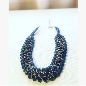 Silvertone Blue Faux-Stone Linked Collar Necklace